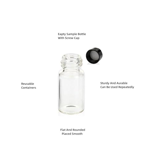 5ML Clear Glass Sample Vial, Liquid Sampling Sample Glass Bottle, Borosilicate Storage Glass Vial,18 * 40mm, Black 15-425 Polypropylene Screw Cap with PE Liners, Pack of 100 - size: 5ML