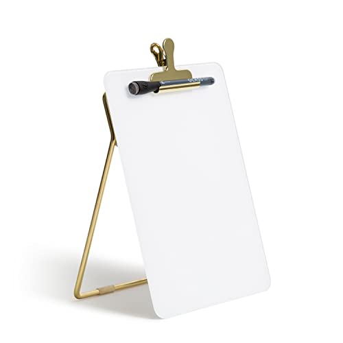 U Brands Desk Whiteboard Easel, Glass Dry Erase Board, Gold Wire Stand - size: 9"W x 11.7"H