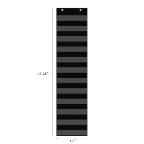 ANCOMEDO 10”W x 48.25”H Classroom Words Pocket Chart with 12 Clear Pockets, Black Standard Pocket Chart for Classroom and Home for Sentence Strips, Reusable Words Hanging Pocket Chart (Black) - size: 10Wx48.25H