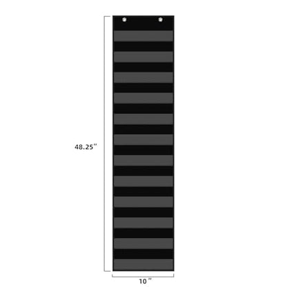ANCOMEDO 10”W x 48.25”H Classroom Words Pocket Chart with 12 Clear Pockets, Black Standard Pocket Chart for Classroom and Home for Sentence Strips, Reusable Words Hanging Pocket Chart (Black) - size: 10Wx48.25H