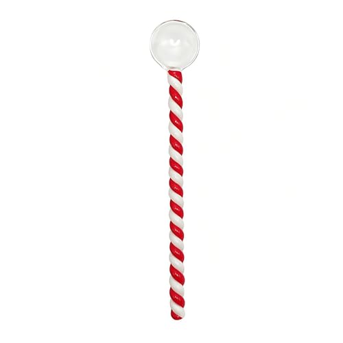 Glass Stirring Spoons 6.7 Inch Clear Crystal Coffee Cocktail Mixing Spoon with Spiral Handle Ice Cream Yogurt Jam Dessert Scoop Swizzle Stick Stirrer for Bar Cafe Party (Red White) - color: Red White