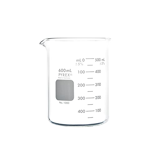 PYREX Griffin Borosilicate Glass Beaker- Low Form Graduated Measuring Beaker with Spout– Premium Scientific Glassware for Laboratories, Classrooms or Home Use - PYREX Chemistry Glassware, 600mL, 2/Pk - size: 600 mL