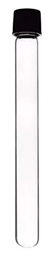 12PK Test Tubes, 20ml - Bakelite Screw Cap with Rubber Liner - Borosilicate 3.3 Glass - 5.9" x 0.6" - Round Bottom - Leak Proof - Eisco Labs