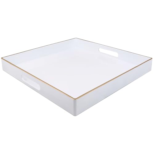 Spsyrine Decorative Tray, 13" Plastic Square Coffee Table Tray with Handles for Living Room, Ottoman, Bathroom Decor - color: Sl005r