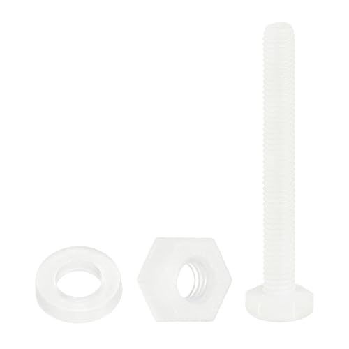 uxcell 300 Pcs/100 Sets Nylon Hex Bolts, M3 x 25mm Plastic Full Threaded Hex Head Screws Bolts and Nuts with Flat Washers for Machinery Electronics Industrial Accessories, White - size: M3 x 25mm