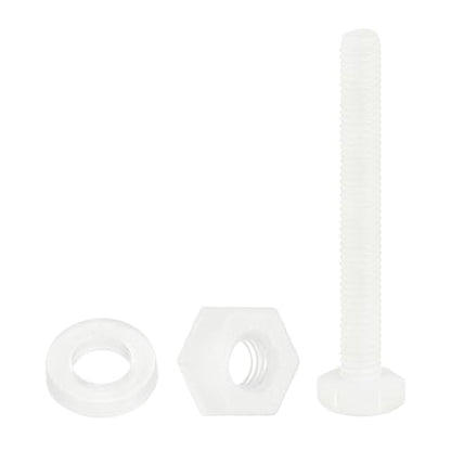 uxcell 300 Pcs/100 Sets Nylon Hex Bolts, M3 x 25mm Plastic Full Threaded Hex Head Screws Bolts and Nuts with Flat Washers for Machinery Electronics Industrial Accessories, White - size: M3 x 25mm