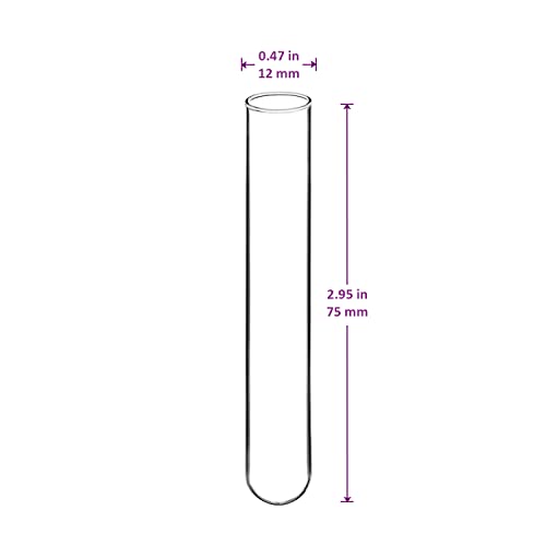 BorinGlass Borosilicate Glass Test Tubes, Sturdy Round Bottom Clear Test Lab Tubes (100, 12x75 mm) - size: 12x75 mm