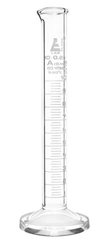 EISCO Graduated Cylinder, 10ml - Class A Tolerance ±0.10ml - Round Base - White Graduations - Borosilicate 3.3 Glass