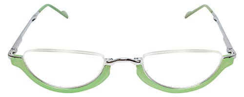 Calabria 309 Compact Folding Reading Glasses Mens Womend Trendy Semi-Rimless Foldable Pocket Readers Eyeglasses w/Hard Case - color: Lime