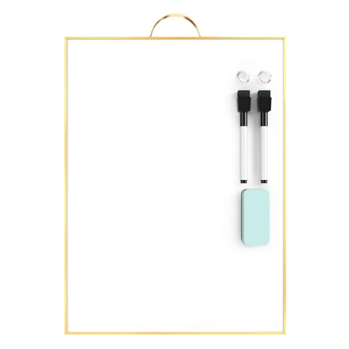 TSJ OFFICE Small White Board - 16" X 12" Portable Gold Aluminum Framed Whiteboard, Magnetic Dry Erase Board with a Handle, to Do List Notepad for Office, Home, School - color: Gold - Whiteboard - Vertical, size: 12"W x 16"H