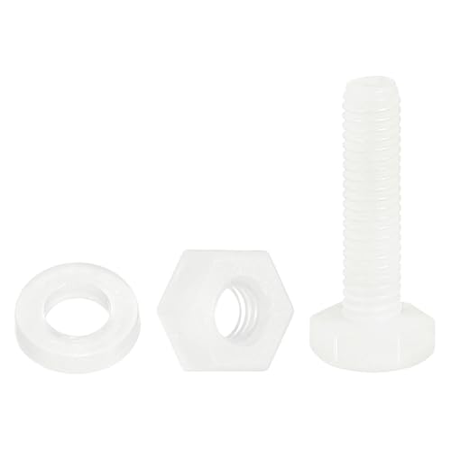 uxcell 300 Pcs/100 Sets Nylon Hex Bolts, M3 x 12mm Plastic Full Threaded Hex Head Screws Bolts and Nuts with Flat Washers for Machinery Electronics Industrial Accessories, White - size: M3 x 12mm