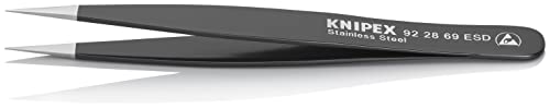 KNIPEX Tweezers,ESD,Straight,5-1/4 In,SS,Black (922869ESD)