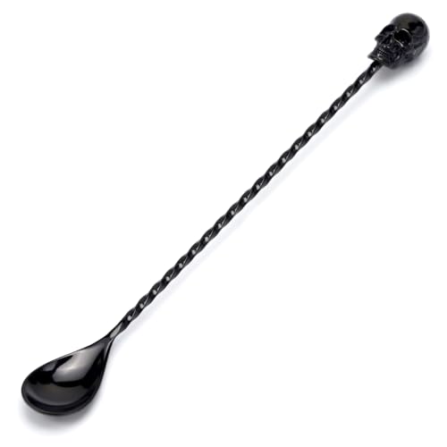 Homestia 12'' Gothic Skull Bar Spoon, Cocktail Mixing Spoon for Bartending - color: Skull 12" + Black