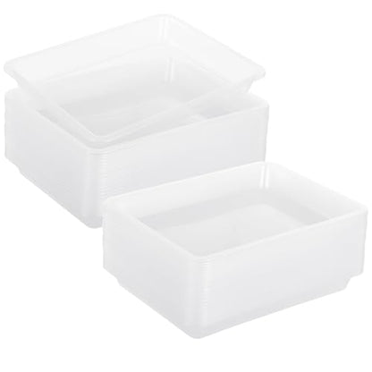 OMISTAR 24 PCS Plastic Art Clear Trays - 11 x 8.3 x 1.2 Inches Flat Storage Tray Serving Organizer Trays, Stackable Bins for Painting Beads Office DIY Projects