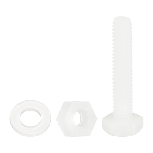 uxcell 300 Pcs/100 Sets Nylon Hex Bolts, M4 x 20mm Plastic Full Threaded Hex Head Screws Bolts and Nuts with Flat Washers for Machinery Electronics Industrial Accessories, White - size: M4 x 20mm