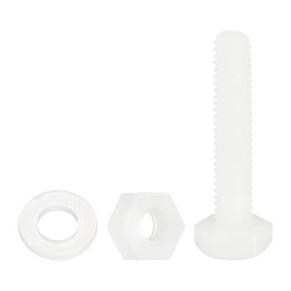 uxcell 300 Pcs/100 Sets Nylon Hex Bolts, M4 x 20mm Plastic Full Threaded Hex Head Screws Bolts and Nuts with Flat Washers for Machinery Electronics Industrial Accessories, White - size: M4 x 20mm