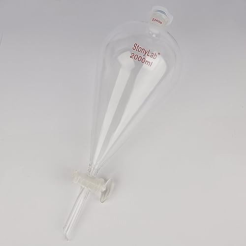stonylab Separatory Funnel with Glass Stopcock Valve, Borosilicate Glass 24/29 Joint Funnel for Laboratory Accurate Liquid Separation, 2000 ml