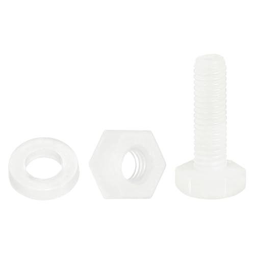 uxcell 300 Pcs/100 Sets Nylon Hex Bolts, M3 x 10mm Plastic Full Threaded Hex Head Screws Bolts and Nuts with Flat Washers for Machinery Electronics Industrial Accessories, White - size: M3 x 10mm