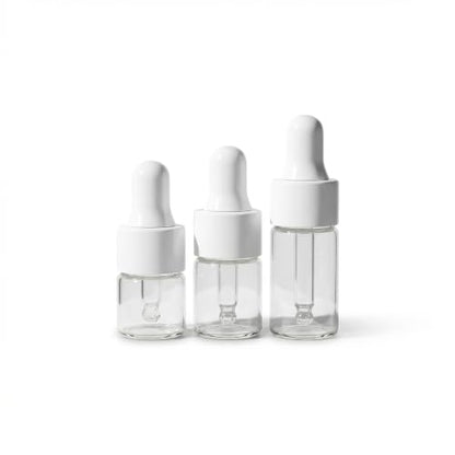 3-Pack 2ML Mini Eye Dropper Bottles, Clear Glass Small Essential, Portable Travel Size Liquid Containers with White Rubber Bulbs - size: 2ML