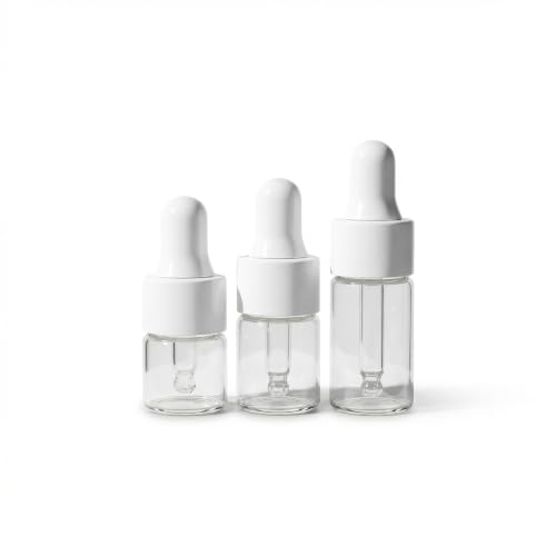 3 Pcs 1ML Glass Dropper Bottles, Clear Eye Dropper Vials with White Pipette Caps, Small Essential Oil Sample Containers for Travel & Liquid Lab - size: 1ML