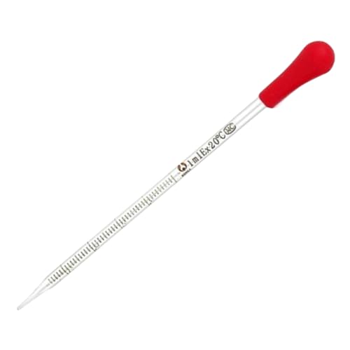 Multipurpose Glass Pipettes Droppers, 1ml Graduated, Red Rubber Head, Straight-Tip Calibrated Thick Glass to Transfer Fluid, Liquids, Essential Oils, Accurate Easy Dose & Measurement - 8" Long