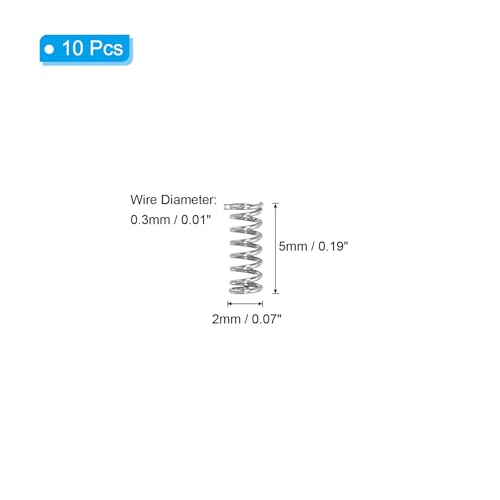 PATIKIL Compression Spring 0.3mm Wire Dia x 2mm OD x 5mm L SUS304 10Pcs - size: 0.3x2x5mm