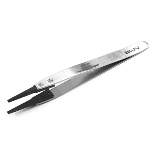 Utoolmart ESD-242 Precision Anti-Static Carbon Fiber Tweezers Stainless Steel Tweezers for Craft Jewelry Electronics - color: 1pcs, size: ESD-242