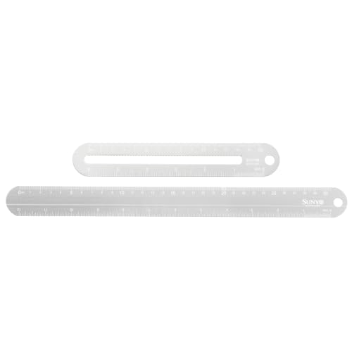 HARFINGTON 2pcs Metal Straight Ruler 12"+6" Metric SAE Silver White - color: Silver White