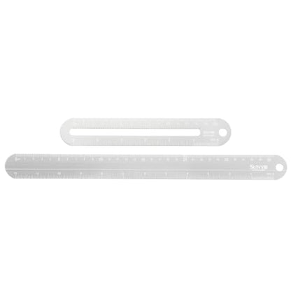 HARFINGTON 2pcs Metal Straight Ruler 12"+6" Metric SAE Silver White - color: Silver White