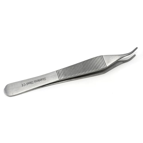 ADSON Forceps Tissue 1X2 Teeth ADSON Brown Forceps ADSON Dressing Forceps 4.75" Comes with Wide Handle Ridged Grip, Stainless Steel (Adson Dressing - CRV) - color: Adson Dressing - Crv
