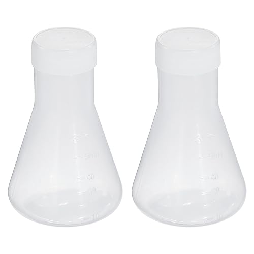 PATIKIL 50ml Plastic Erlenmeyer Flask with Screw Caps, 2 Pack Narrow Mouth Conical Flask for Laboratory, Clear - size: 50ml
