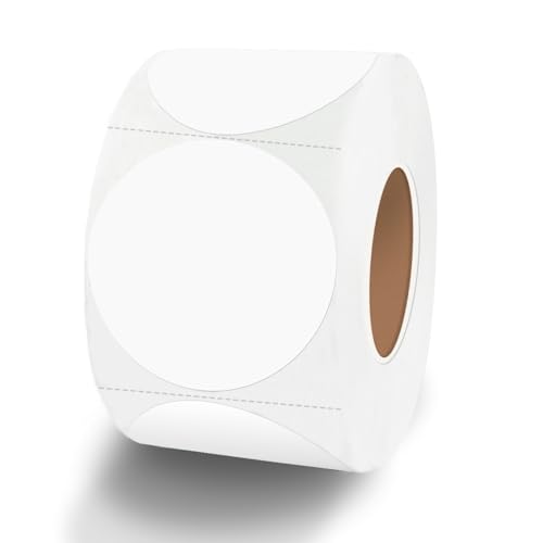1.5 Inch White Round Thermal Sticker Labels, Self-Adhesive Circle Direct Thermal Labels, Multi-Purpose Roll Sticker Labels for DIY Logo Design with Perforation Line（ 500 Labels，1 Roll） - color: White-500 Labels, size: 1.5 inch