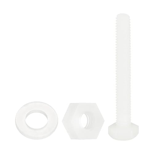 uxcell 300 Pcs/100 Sets Nylon Hex Bolts, M4 x 30mm Plastic Full Threaded Hex Head Screws Bolts and Nuts with Flat Washers for Machinery Electronics Industrial Accessories, White - size: M4 x 30mm
