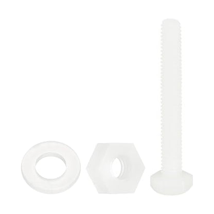 uxcell 300 Pcs/100 Sets Nylon Hex Bolts, M4 x 30mm Plastic Full Threaded Hex Head Screws Bolts and Nuts with Flat Washers for Machinery Electronics Industrial Accessories, White - size: M4 x 30mm