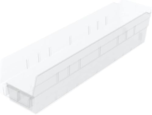 Akro-Mils 30128 Plastic Nesting Shelf Bin Box, (18-Inch x 4-Inch x 4-Inch), Clear, (12-Pack) - color: Clear