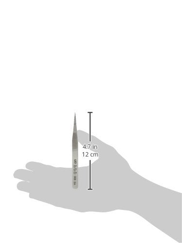 Hakko CHP 00B-SA Fine-Tip Tweezers, Straight, Fine-Point Tips, Non-Magnetic Stainless Steel, Corrosion-Resistant, Serrated Grip, 4-1/2" Length, Silver