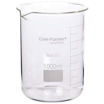 Cole-Parmer Low-Form Beaker, Glass, Griffin Style, Graduated, 2000 mL: 2/Pk - size: 2000 mL, 2/pk - Grad: 200 mL - Cap: 2000 mL