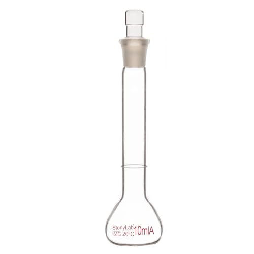 stonylab Glass Volumetric Flask Class A with Glass Stopper, Borosilicate Glass Heavy Wall Volumetric Flask Tolerance ±0.02 ml, 10 ml - size: 10 ml