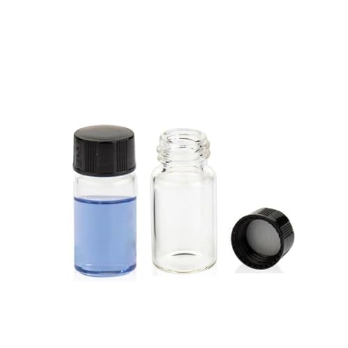 5ML Clear Glass Sample Vial, Liquid Sampling Sample Glass Bottle, Borosilicate Storage Glass Vial,18 * 40mm, Black 15-425 Polypropylene Screw Cap with PE Liners, Pack of 100 - size: 5ML