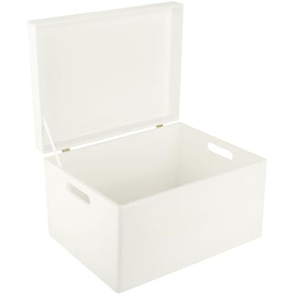 Creative Deco Large White Wooden Box Storage with Hinged Lid - color: White, size: XXL | Handles