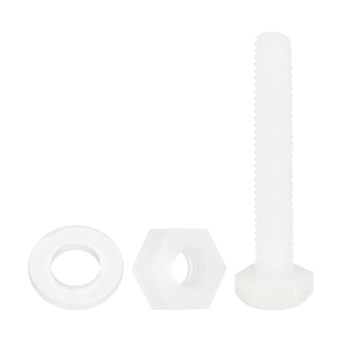uxcell 300 Pcs/100 Sets Nylon Hex Bolts, M4 x 25mm Plastic Full Threaded Hex Head Screws Bolts and Nuts with Flat Washers for Machinery Electronics Industrial Accessories, White - size: M4 x 25mm