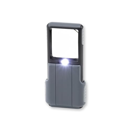 Carson MiniBrite LED Lighted Slide-Out Aspheric Magnifier with Protective Sleeve (PO-55), 5X, Gray - size: Single Pack