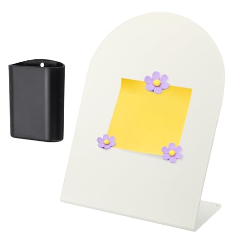 PATIKIL Magnetic Bulletin Board, Memo Magnet Display Stand Board with 3 Flower Magnets & Pen Holder for Home Office Kitchen Restaurant Cafe Supplies, White/Purple/Black - color: White/Purple/Black