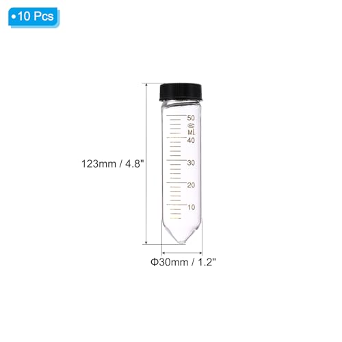 PATIKIL 50ml Centrifuge Tubes, 10 Pcs Glass Graduated Centrifuge Vials with Screw Cap Conical Bottom Test Tube Storage Container for Sample Laboratory Liquid - size: 50ml