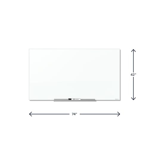 Quartet Dry Erase Board, 74" x 42" Glass Magnetic Whiteboard, Wide Format, Horizontal White Board, InvisaMount, White (G7442IMW) - size: 74"W x 42"H