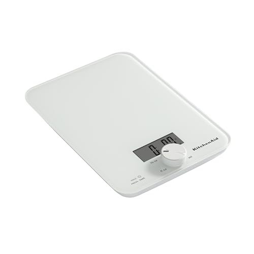 KitchenAid KQ914WH Glass Surface 11 Pound Capacity Digital Kitchen and Food Scale, Scale for Food Ounces and Grams, Dry and Liquid Ingredients, White - color: White