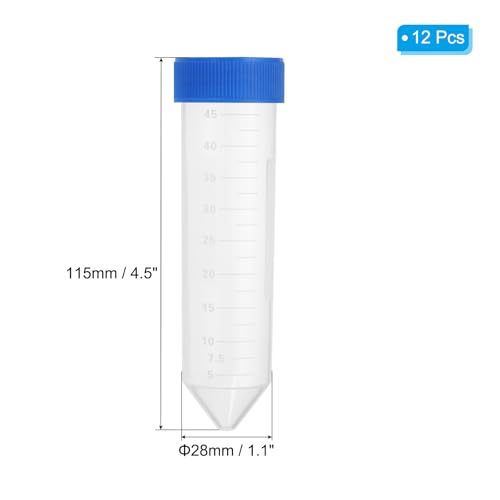 PATIKIL 50ML Plastic Centrifuge Tubes, 12 Pcs Conical Test Tube Container with Leak-Proof Blue Screw Caps and Graduated Marks for Laboratory Liquid - color: Blue