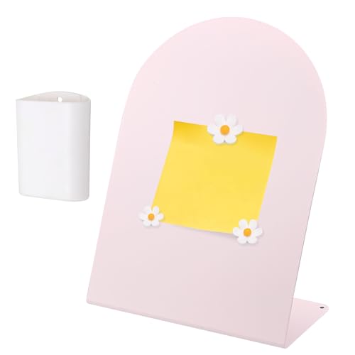 PATIKIL Magnetic Bulletin Board, W/ 3 Flower Magnets&Pen Holder - color: Pink/White