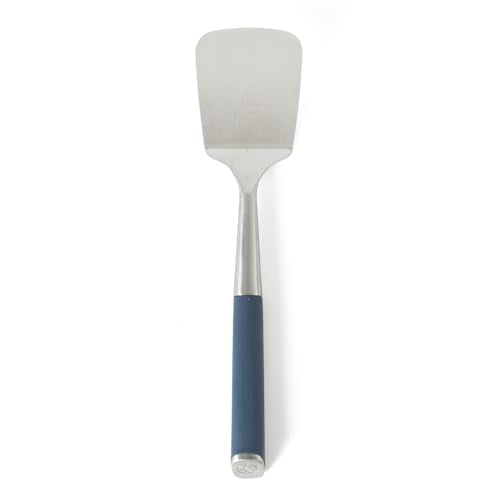 Calphalon Solid Turner, Cooking Spatula, Kitchen Spatula, Stainless Steel Turner with Silicone Heat Resistance Handle, Nonstick-Safe Spatula with Ergonomic Handle (Navy) - color: Navy Blue I, size: Turner