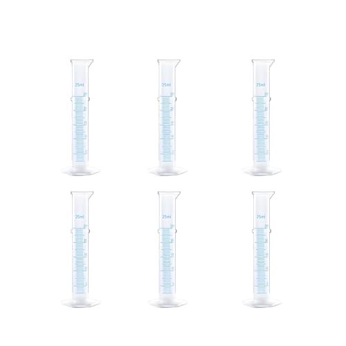 Plastic Graduated Cylinder Set - 25ml/50ml/100ml Measuring Cylinders for Science Lab, Chemistry Experiments, Kids Education - Shatterproof, Durable & BPA-Free (6-Pack 25ml) - size: 25ML